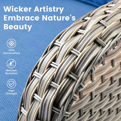 Ensemble de 9 chaises pivotantes d'extérieur en osier OVIOS avec table de feu