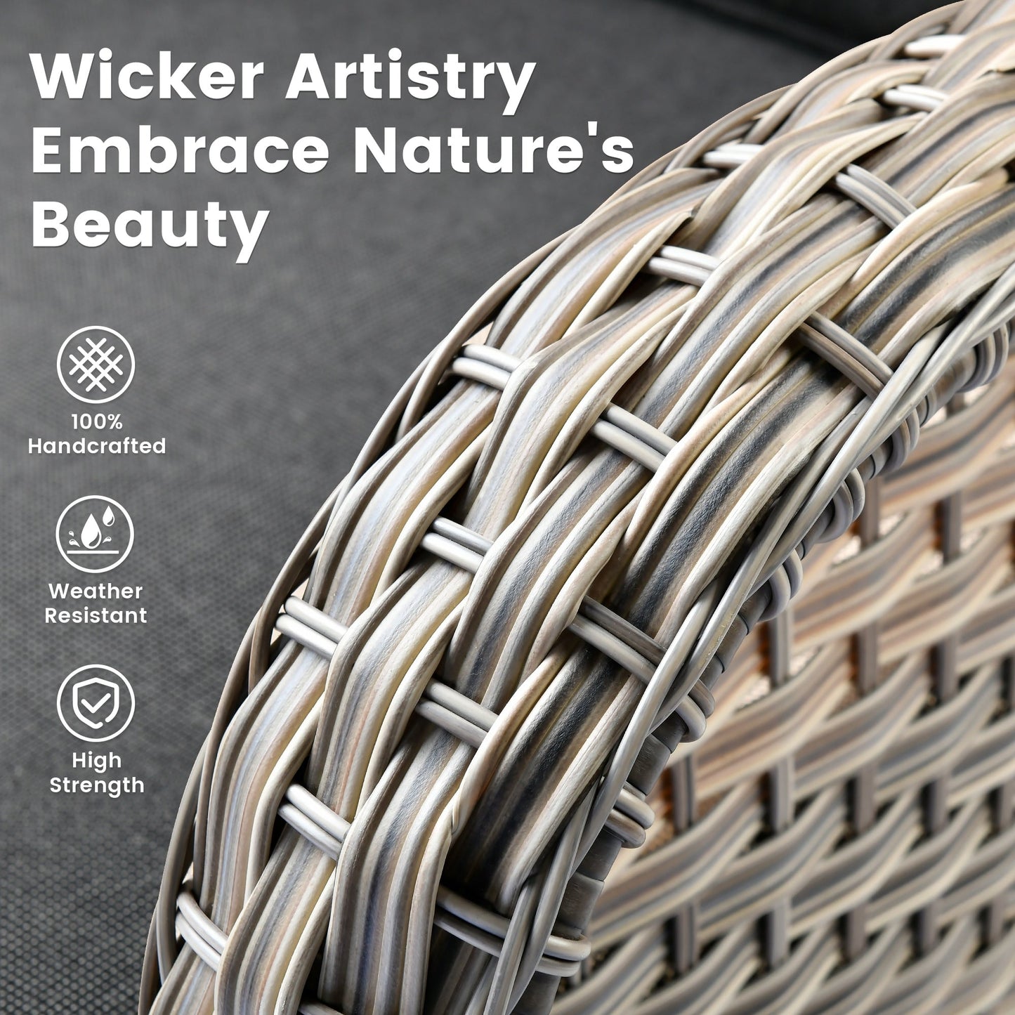 Ensemble de 9 chaises pivotantes d'extérieur en osier OVIOS avec table de feu