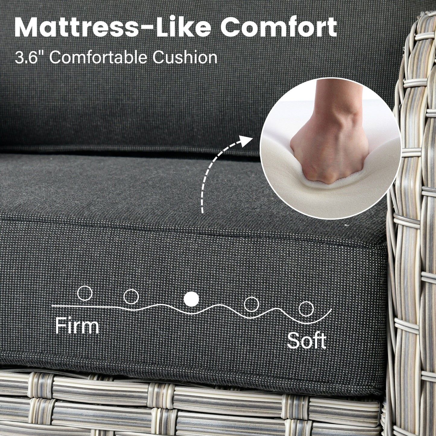 Ensemble de 9 chaises pivotantes d'extérieur en osier OVIOS avec table de feu