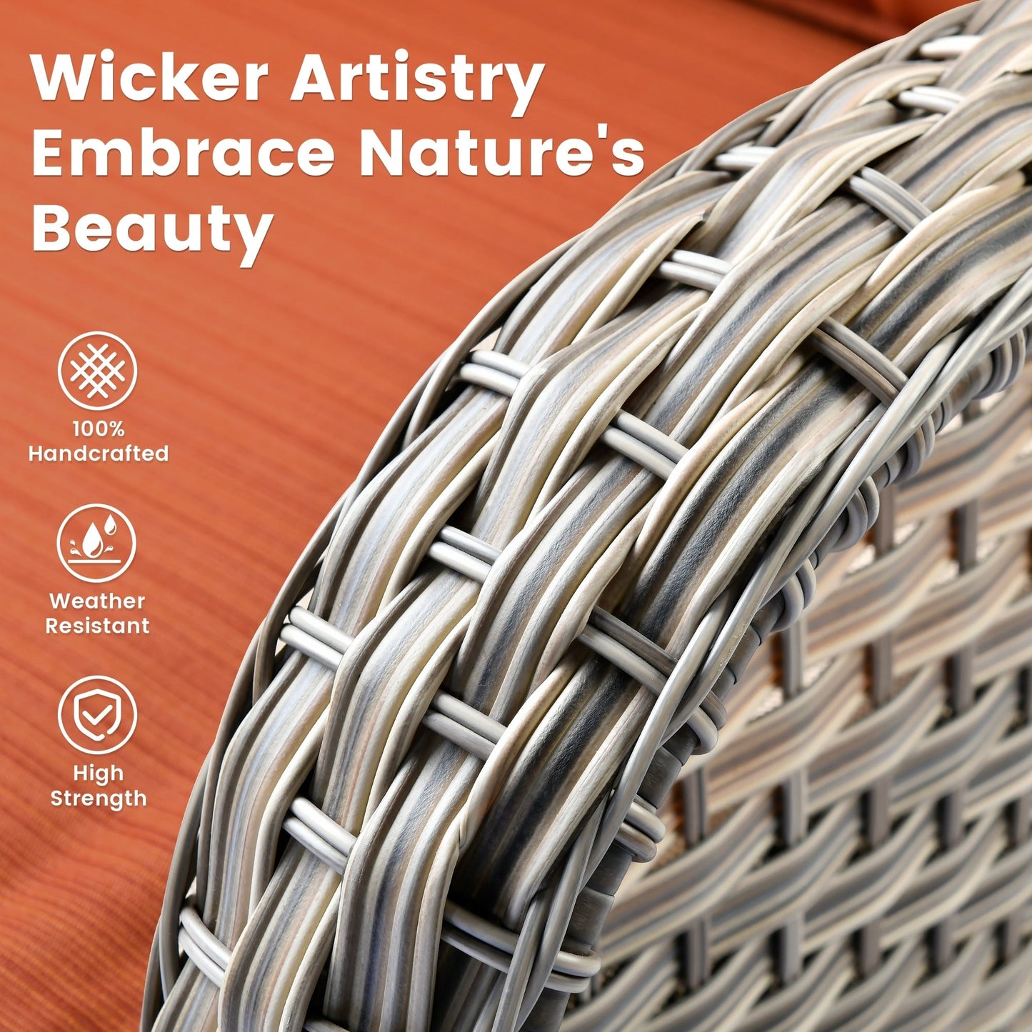 Ensemble de 9 chaises pivotantes d'extérieur en osier OVIOS avec table de feu