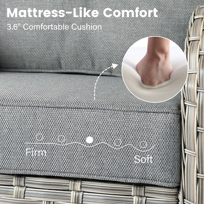 Ensemble de 9 chaises pivotantes d'extérieur en osier OVIOS avec table de feu