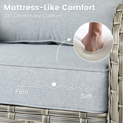 Ensemble de 9 chaises pivotantes d'extérieur en osier OVIOS avec table de feu