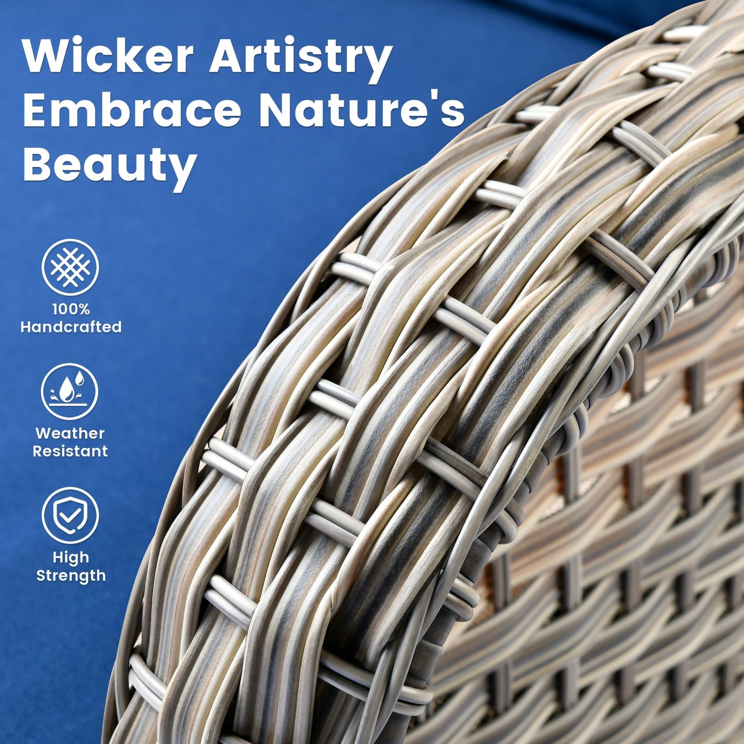 Ensemble de 9 chaises pivotantes d'extérieur en osier OVIOS avec table de feu