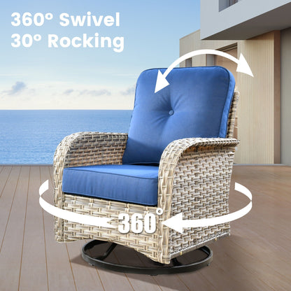 Ensemble de 9 chaises pivotantes d'extérieur en osier OVIOS avec table de feu