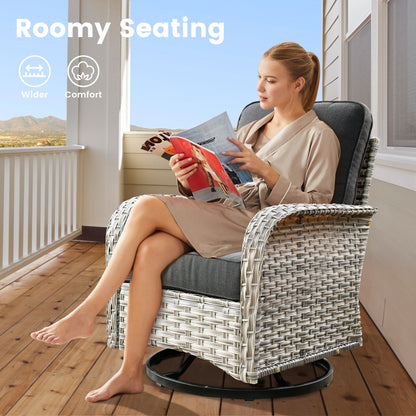 Ensemble de 9 chaises pivotantes d'extérieur en osier OVIOS avec table de feu