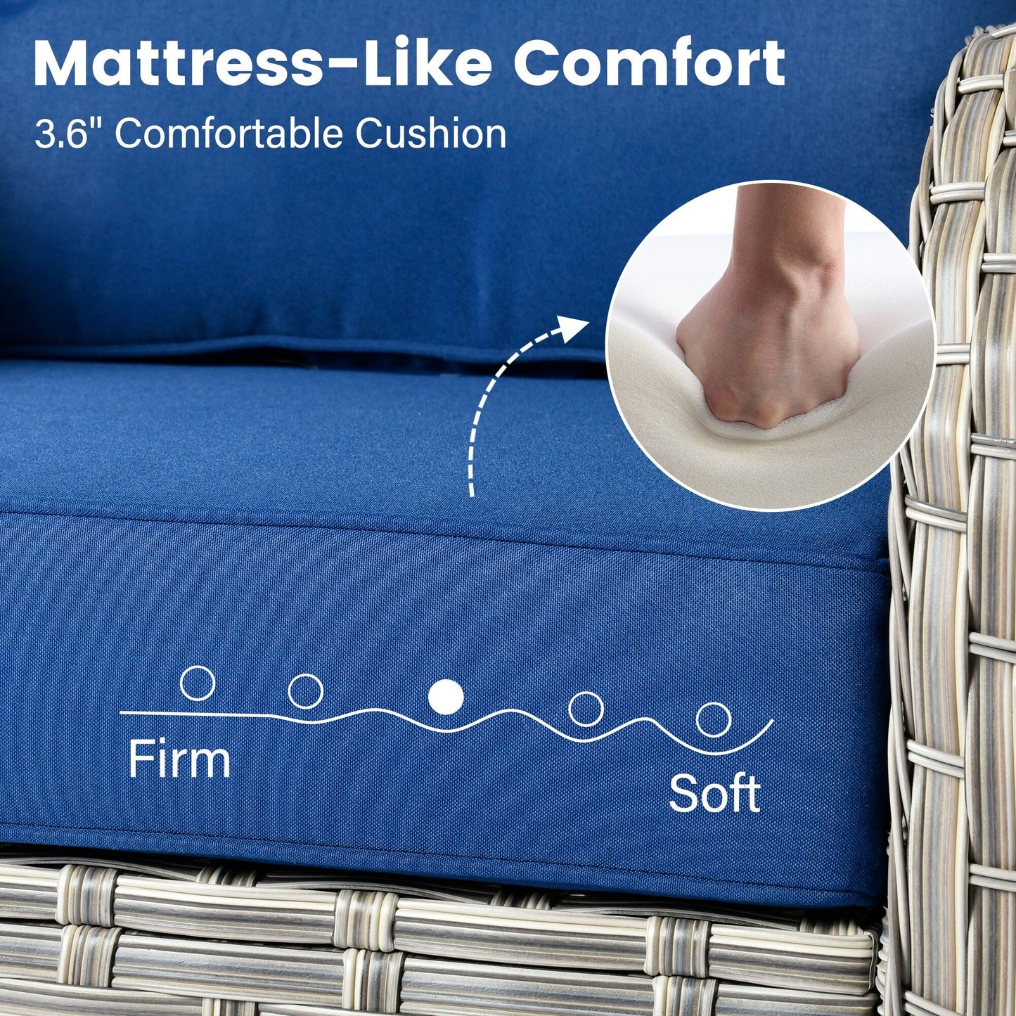 Ensemble de 9 chaises pivotantes d'extérieur en osier OVIOS avec table de feu