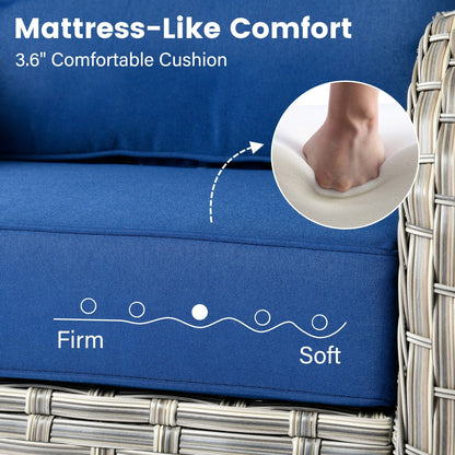 Ensemble de 9 chaises pivotantes d'extérieur en osier OVIOS avec table de feu