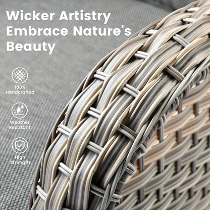 Ensemble de 9 chaises pivotantes d'extérieur en osier OVIOS avec table de feu