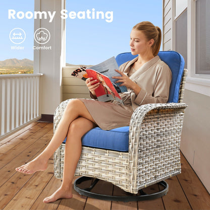 Ensemble de 9 chaises pivotantes d'extérieur en osier OVIOS avec table de feu