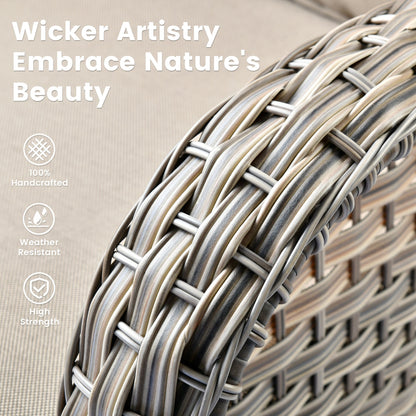 Ensemble de 9 chaises pivotantes d'extérieur en osier OVIOS avec table de feu