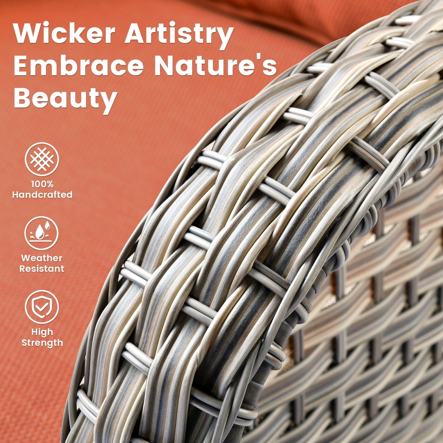 Ensemble de 9 chaises pivotantes d'extérieur en osier OVIOS avec table de feu