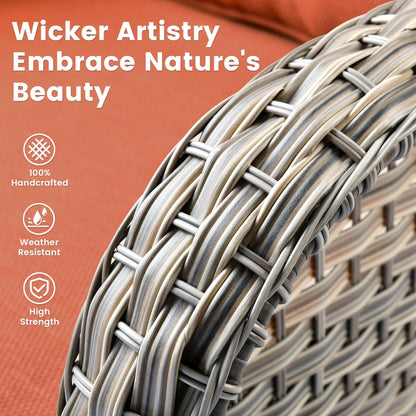 Ensemble de 9 chaises pivotantes d'extérieur en osier OVIOS avec table de feu