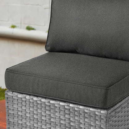 Ensemble de canapé d'angle 11 pièces en résine tressée avec assise profonde, fauteuils pivotants et foyer extérieur OVIOS