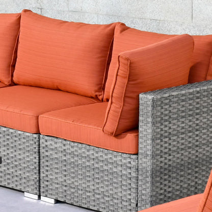 Ensemble de canapé d'angle 11 pièces en résine tressée avec assise profonde, fauteuils pivotants et foyer extérieur OVIOS