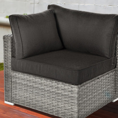 Ensemble de canapé d'angle 11 pièces en résine tressée avec assise profonde, fauteuils pivotants et foyer extérieur OVIOS