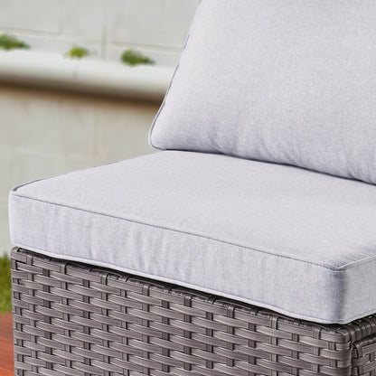 Ensemble de canapé d'angle 11 pièces en résine tressée avec assise profonde, fauteuils pivotants et foyer extérieur OVIOS