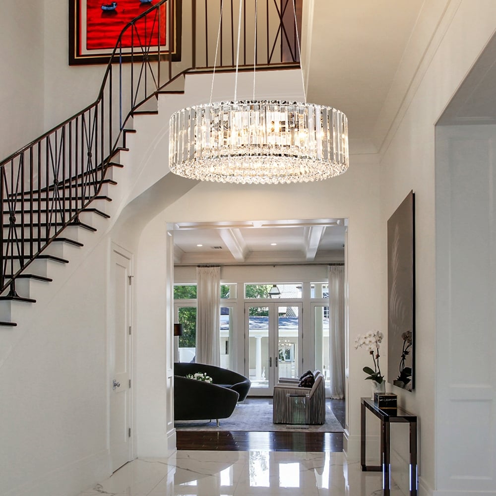 Lustre moderne rond en cristal OYIPRO à 6/8/12 lumières, suspension en forme de tambour pour îlot de cuisine