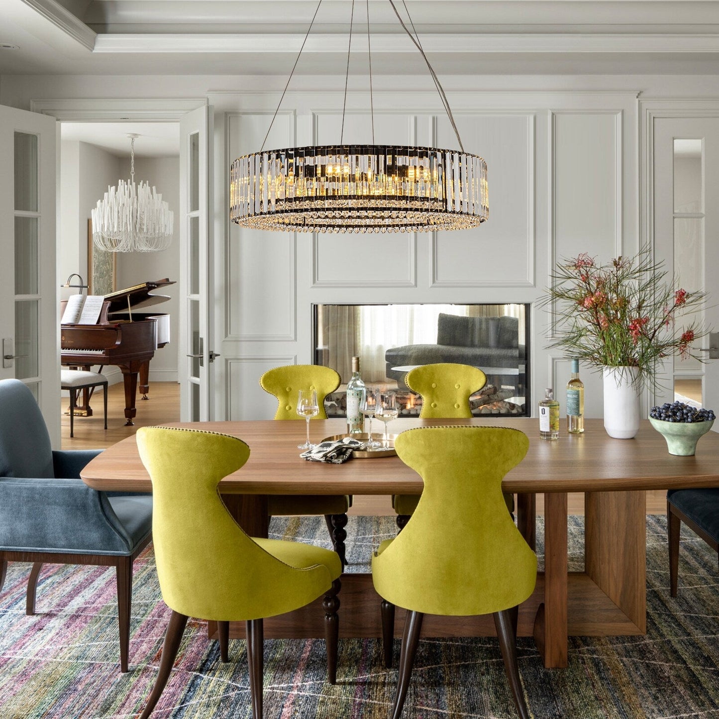 Lustre moderne rond en cristal OYIPRO à 6/8/12 lumières, suspension en forme de tambour pour îlot de cuisine