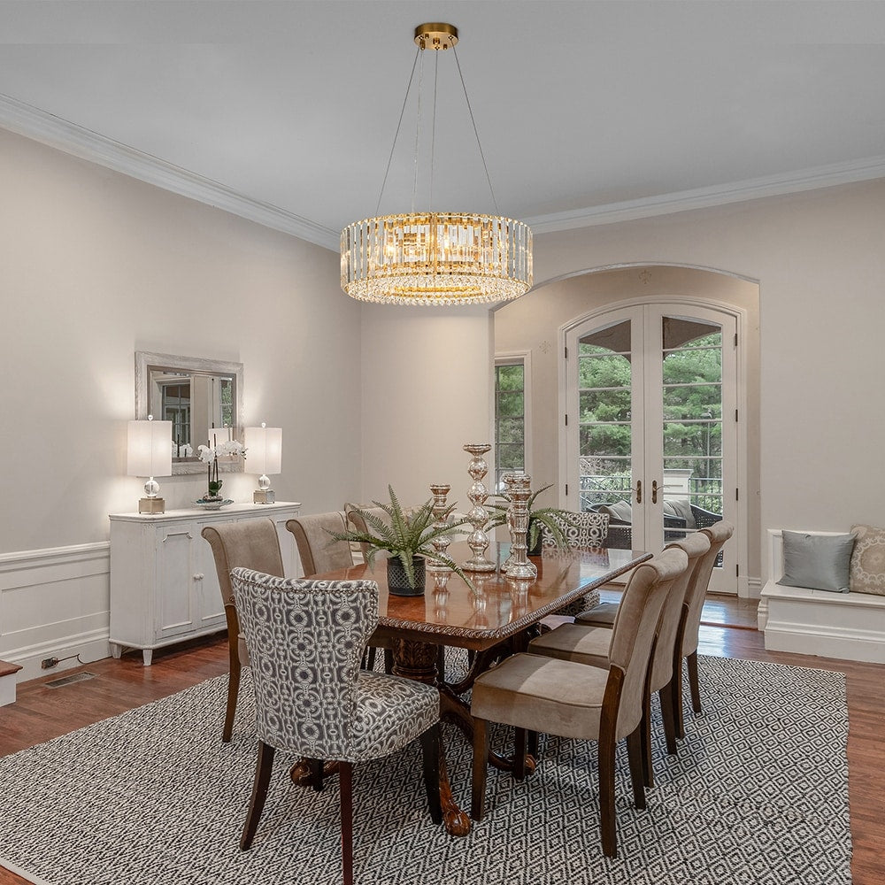 Lustre moderne rond en cristal OYIPRO à 6/8/12 lumières, suspension en forme de tambour pour îlot de cuisine