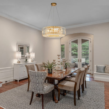 Lustre moderne rond en cristal OYIPRO à 6/8/12 lumières, suspension en forme de tambour pour îlot de cuisine