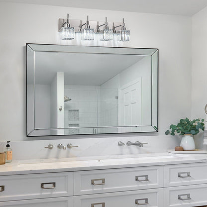 Luminaires de salle de bain modernes à intensité variable en cristal Ora, à installer au-dessus du miroir, style glamour.