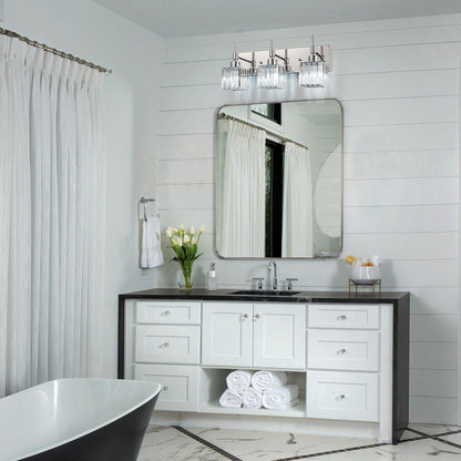 Luminaires de salle de bain modernes à intensité variable en cristal Ora, à installer au-dessus du miroir, style glamour.