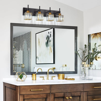 Luminaires de salle de bain modernes à intensité variable en cristal Ora, à installer au-dessus du miroir, style glamour.