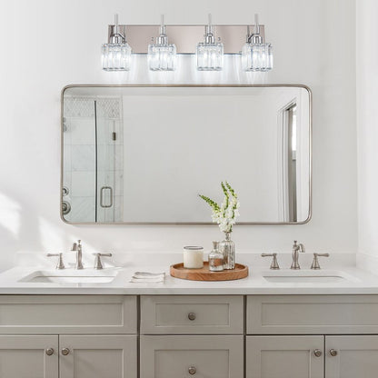 Luminaires de salle de bain modernes à intensité variable en cristal Ora, à installer au-dessus du miroir, style glamour.