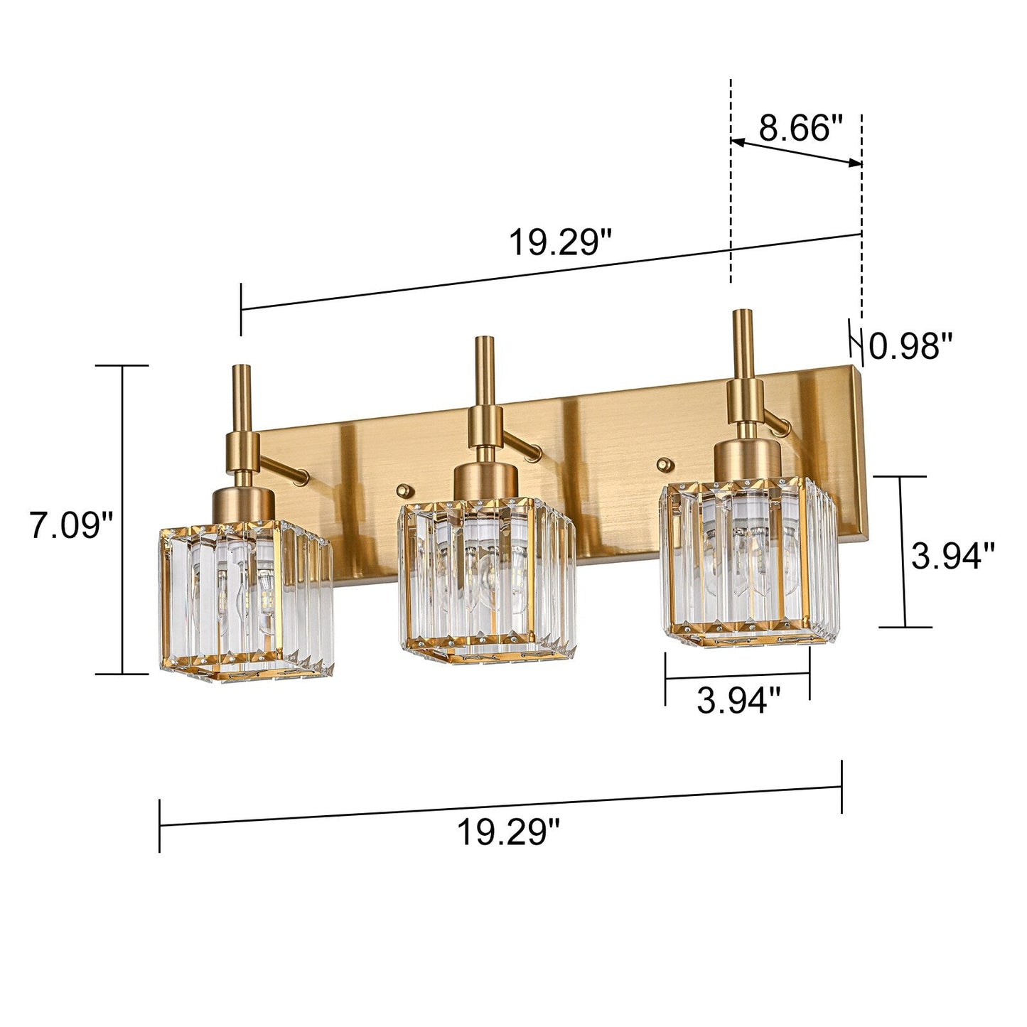 Luminaires de salle de bain modernes à intensité variable en cristal Ora, à installer au-dessus du miroir, style glamour.
