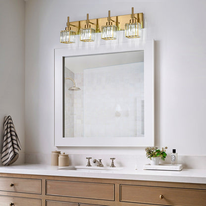 Luminaires de salle de bain modernes à intensité variable en cristal Ora, à installer au-dessus du miroir, style glamour.