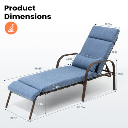 Chaise longue d'extérieur réglable avec coussin, idéale pour la plage et la piscine