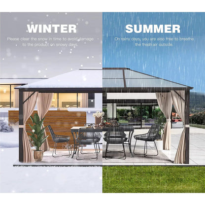 Gazebo rigide EROMMY, pergola d'extérieur avec double toit, moustiquaire et rideaux, auvent robuste pour terrasse, jardin, fête au bord de la piscine