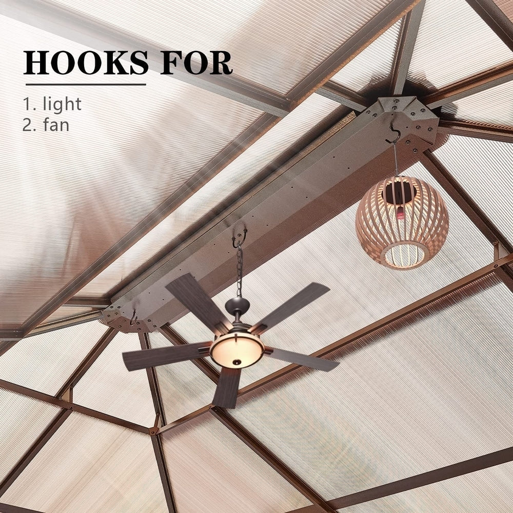 Gazebo rigide EROMMY, pergola d'extérieur avec double toit, moustiquaire et rideaux, auvent robuste pour terrasse, jardin, fête au bord de la piscine