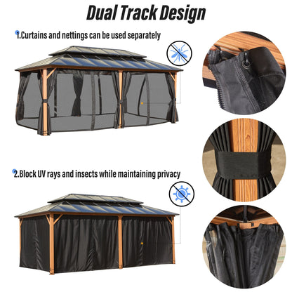 Gazebo rigide EROMMY, pergola d'extérieur avec double toit, moustiquaire et rideaux, auvent robuste pour terrasse, jardin, fête au bord de la piscine