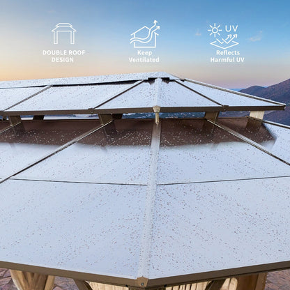 Gazebo rigide EROMMY, pergola d'extérieur avec double toit, moustiquaire et rideaux, auvent robuste pour terrasse, jardin, fête au bord de la piscine