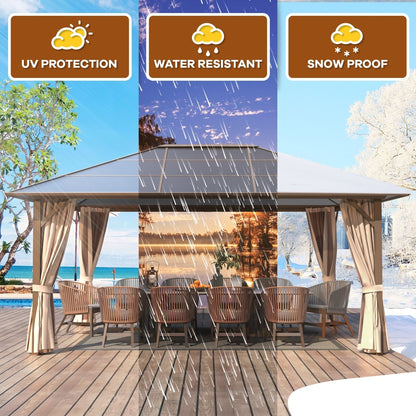 Gazebo rigide EROMMY, pergola d'extérieur avec double toit, moustiquaire et rideaux, auvent robuste pour terrasse, jardin, fête au bord de la piscine