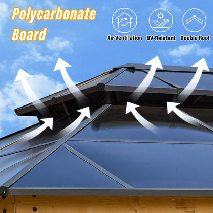 Gazebo rigide EROMMY, pergola d'extérieur avec double toit, moustiquaire et rideaux, auvent robuste pour terrasse, jardin, fête au bord de la piscine