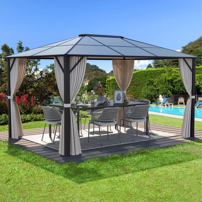 Gazebo rigide EROMMY, pergola d'extérieur avec double toit, moustiquaire et rideaux, auvent robuste pour terrasse, jardin, fête au bord de la piscine