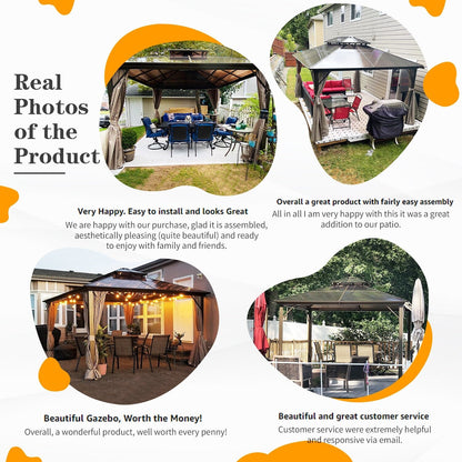 Gazebo rigide EROMMY, pergola d'extérieur avec double toit, moustiquaire et rideaux, auvent robuste pour terrasse, jardin, fête au bord de la piscine