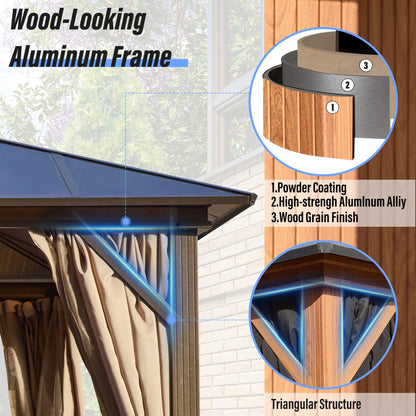 Gazebo rigide EROMMY, pergola d'extérieur avec double toit, moustiquaire et rideaux, auvent robuste pour terrasse, jardin, fête au bord de la piscine