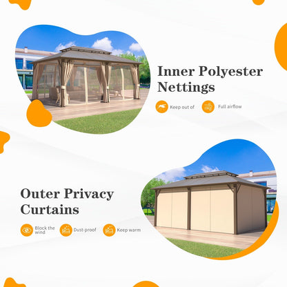 Gazebo rigide EROMMY, pergola d'extérieur avec double toit, moustiquaire et rideaux, auvent robuste pour terrasse, jardin, fête au bord de la piscine