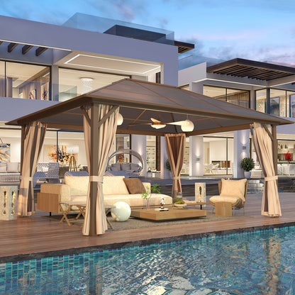 Gazebo rigide EROMMY, pergola d'extérieur avec double toit, moustiquaire et rideaux, auvent robuste pour terrasse, jardin, fête au bord de la piscine