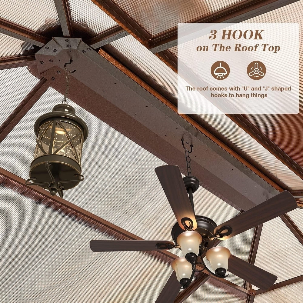 Gazebo rigide EROMMY, pergola d'extérieur avec double toit, moustiquaire et rideaux, auvent robuste pour terrasse, jardin, fête au bord de la piscine