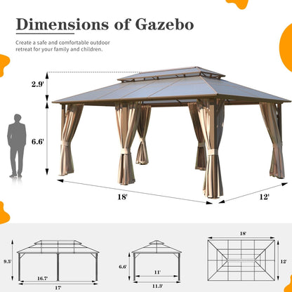 Gazebo rigide EROMMY, pergola d'extérieur avec double toit, moustiquaire et rideaux, auvent robuste pour terrasse, jardin, fête au bord de la piscine
