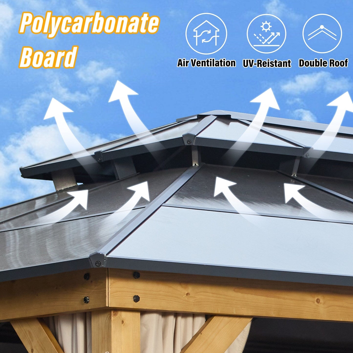 Gazebo rigide EROMMY, pergola d'extérieur avec double toit, moustiquaire et rideaux, auvent robuste pour terrasse, jardin, fête au bord de la piscine