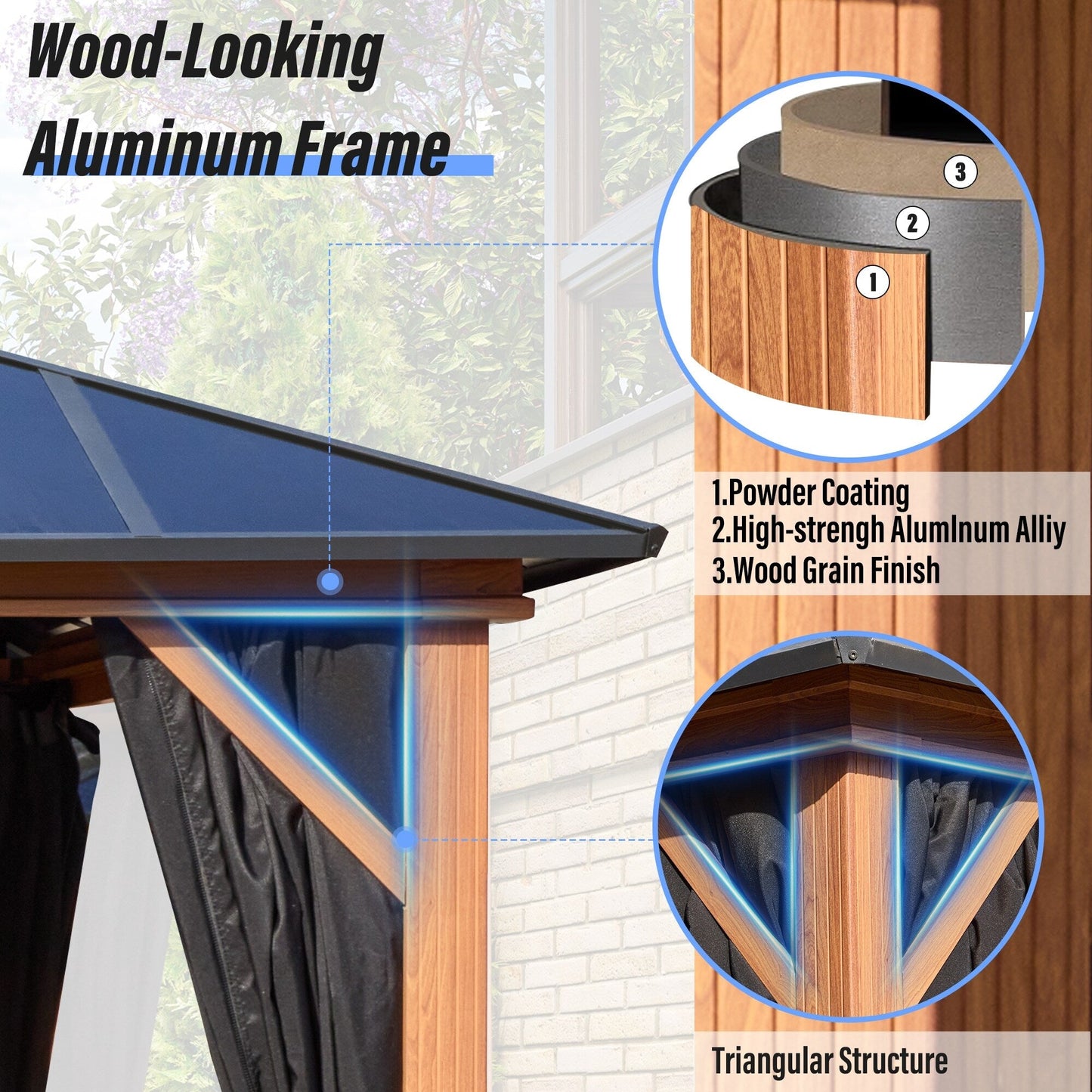 Gazebo rigide EROMMY, pergola d'extérieur avec double toit, moustiquaire et rideaux, auvent robuste pour terrasse, jardin, fête au bord de la piscine