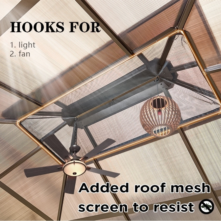 Gazebo rigide EROMMY, pergola d'extérieur avec double toit, moustiquaire et rideaux, auvent robuste pour terrasse, jardin, fête au bord de la piscine