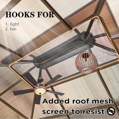 Gazebo rigide EROMMY, pergola d'extérieur avec double toit, moustiquaire et rideaux, auvent robuste pour terrasse, jardin, fête au bord de la piscine