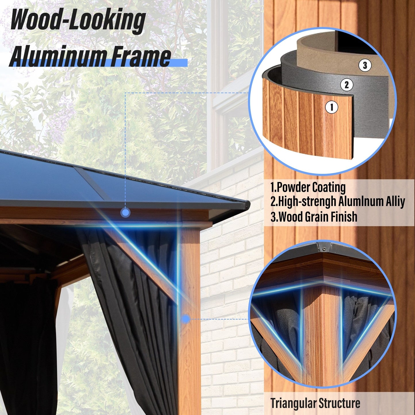 Gazebo rigide EROMMY, pergola d'extérieur avec double toit, moustiquaire et rideaux, auvent robuste pour terrasse, jardin, fête au bord de la piscine