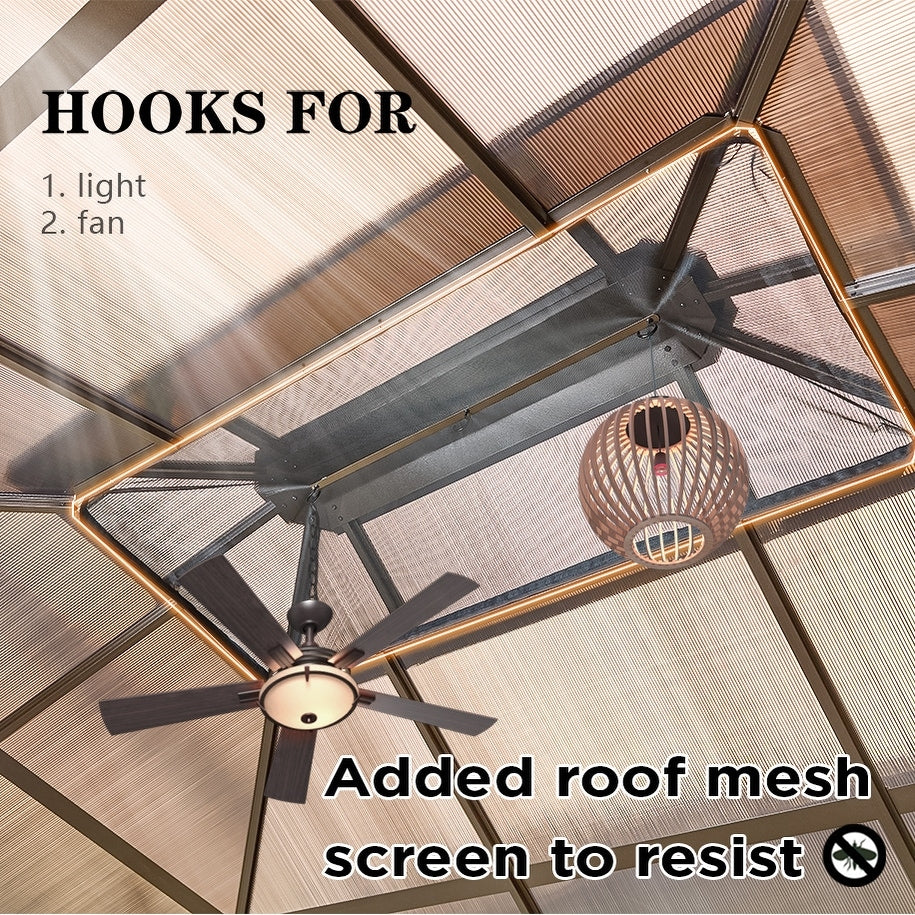 Gazebo rigide EROMMY, pergola d'extérieur avec double toit, moustiquaire et rideaux, auvent robuste pour terrasse, jardin, fête au bord de la piscine